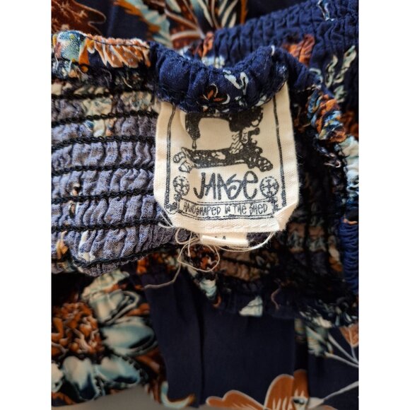 Jance Womens Smocked Midi Dress M Blue Tiered Floral Off Shoulder Cottagecore - Picture 3 of 6